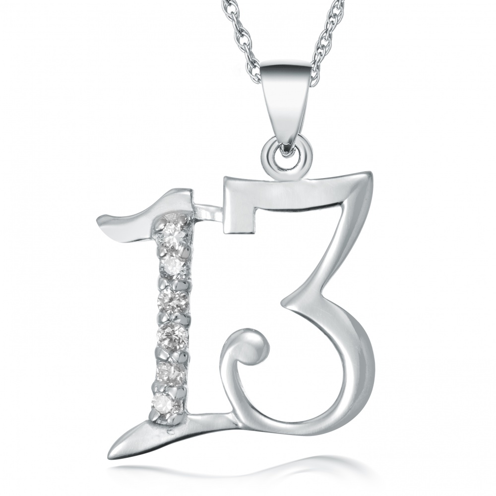 13th Birthday Necklace, CZ & Sterling Silver