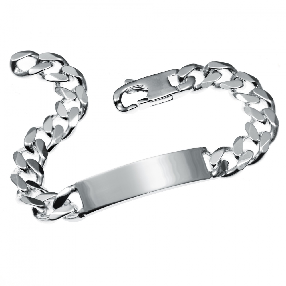 Mens Curb Chain Chunky ID Bracelet, Sterling Silver (can be personalised)