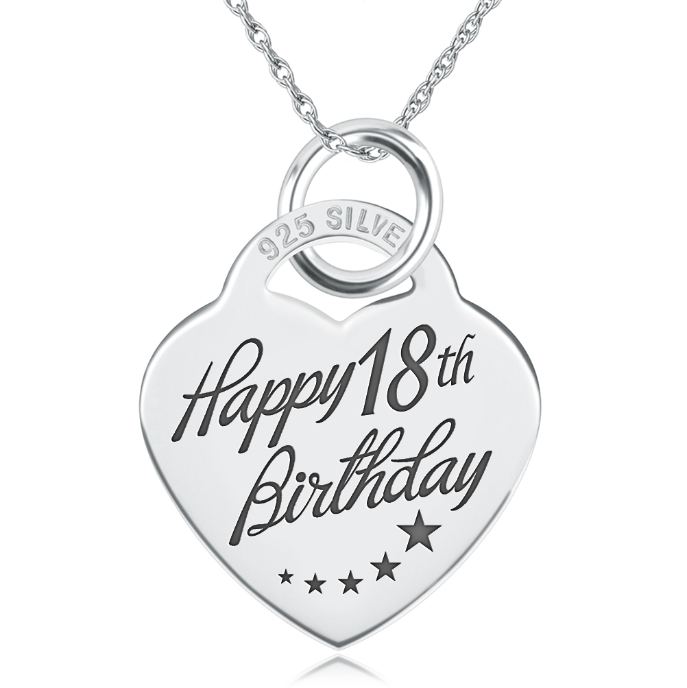 18th Birthday Heart Necklace, Free Engraving & Delivery, Sterling Silver