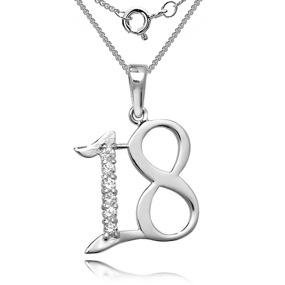 18th Birthday Necklace, CZ & Sterling Silver