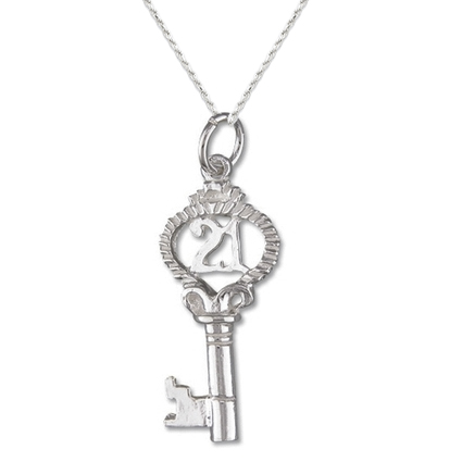 21st Fancy Birthday Sterling Silver Key Necklace