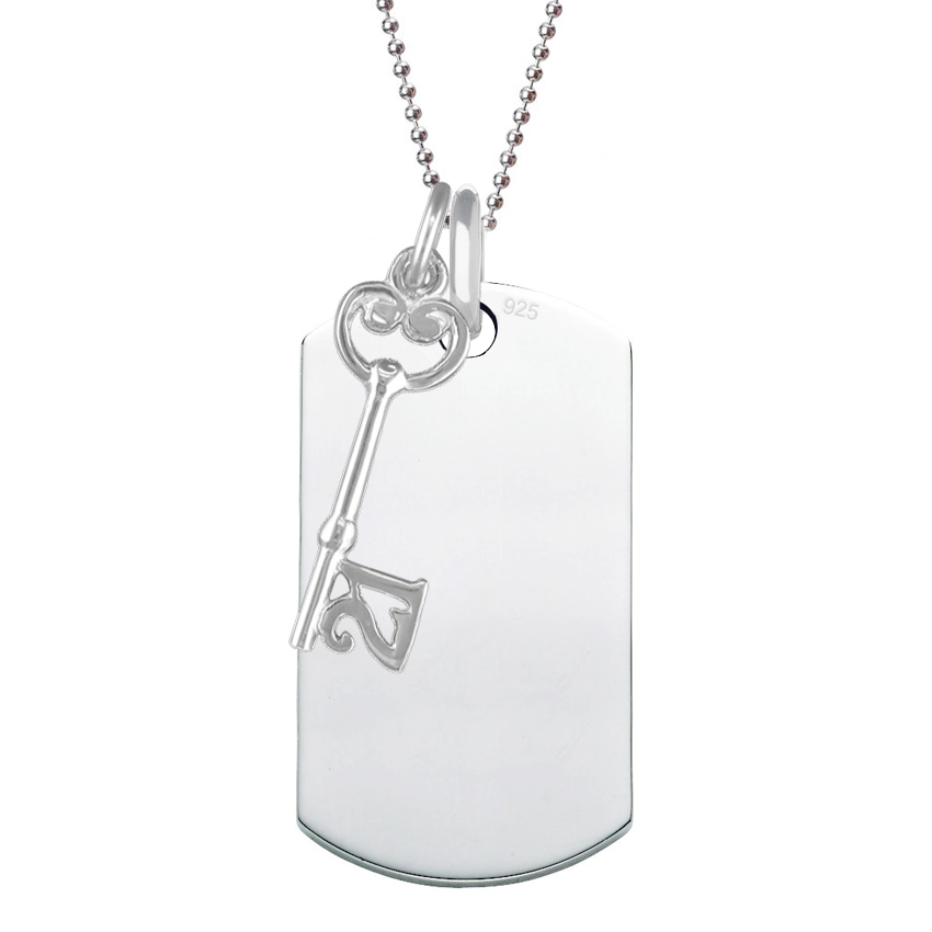 21st Birthday Sterling Silver Dog Tag with 21 Key (can be personalised)