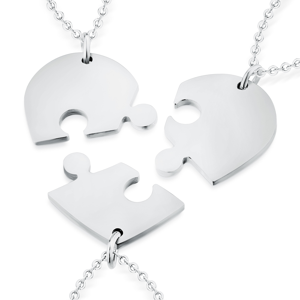 Three Person Sharing Necklace, Split Heart, with Personalised Engraving