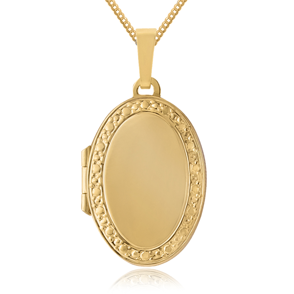 Oval 9ct Gold Locket, with Border, Personalised / Engraved