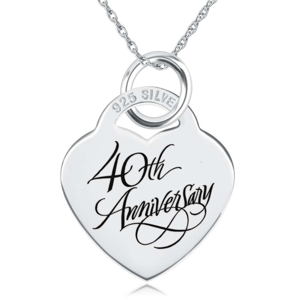 40th Anniversary Necklace, Personalisation Available, Sterling Silver, Heart Shaped