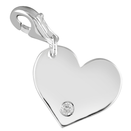 Heart Charm, Personalised, Cubic Zirconia & Sterling Silver