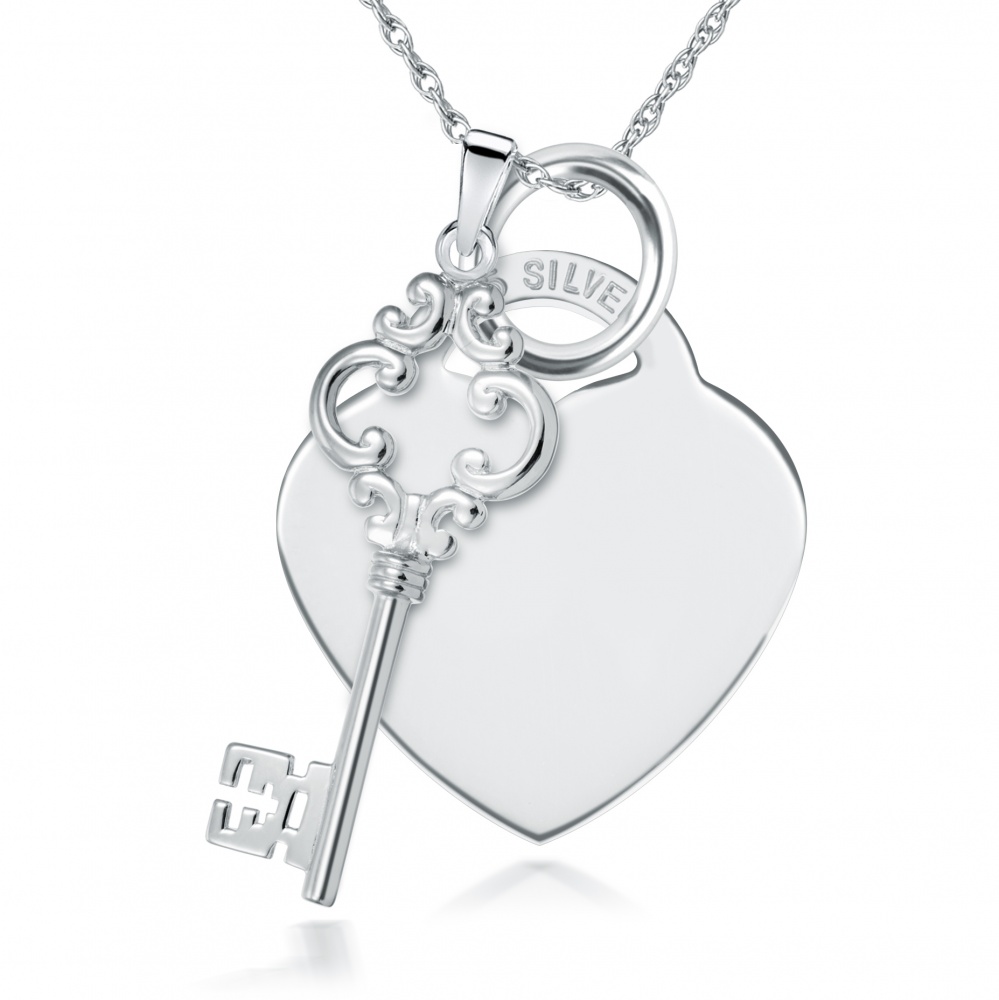 Personalised Key to My Heart Necklace Sterling Silver, Womens