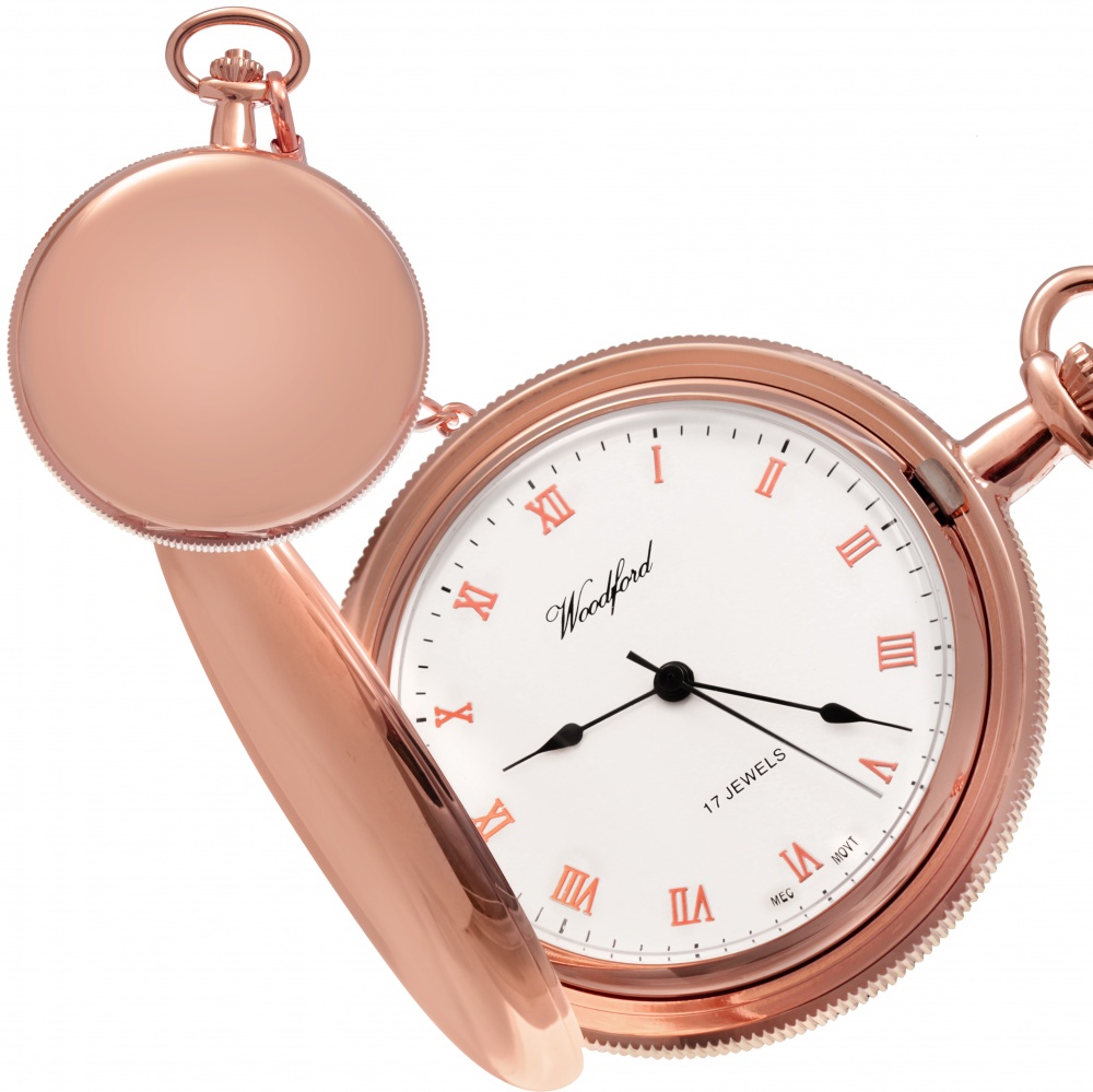 Ascona Rose Gold Pocket Watch, Hunter, Personalised, Woodford
