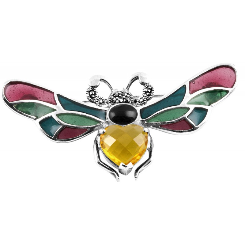 Bumble Bee Brooch, Coloured Enamel & Sterling Silver
