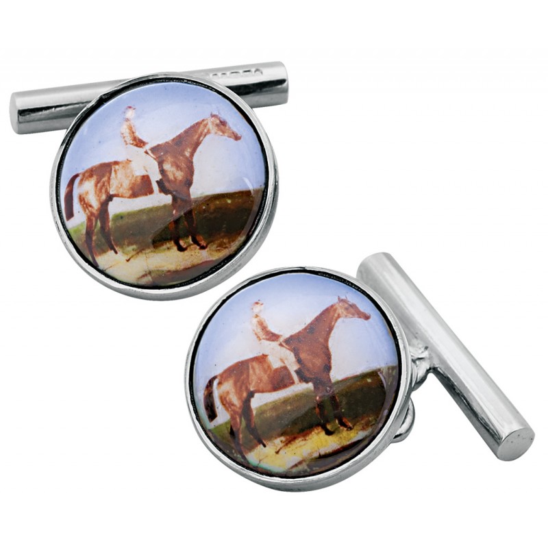 Horse Rider Cufflinks, Colour Enamel & Sterling Silver (Engraving Available)
