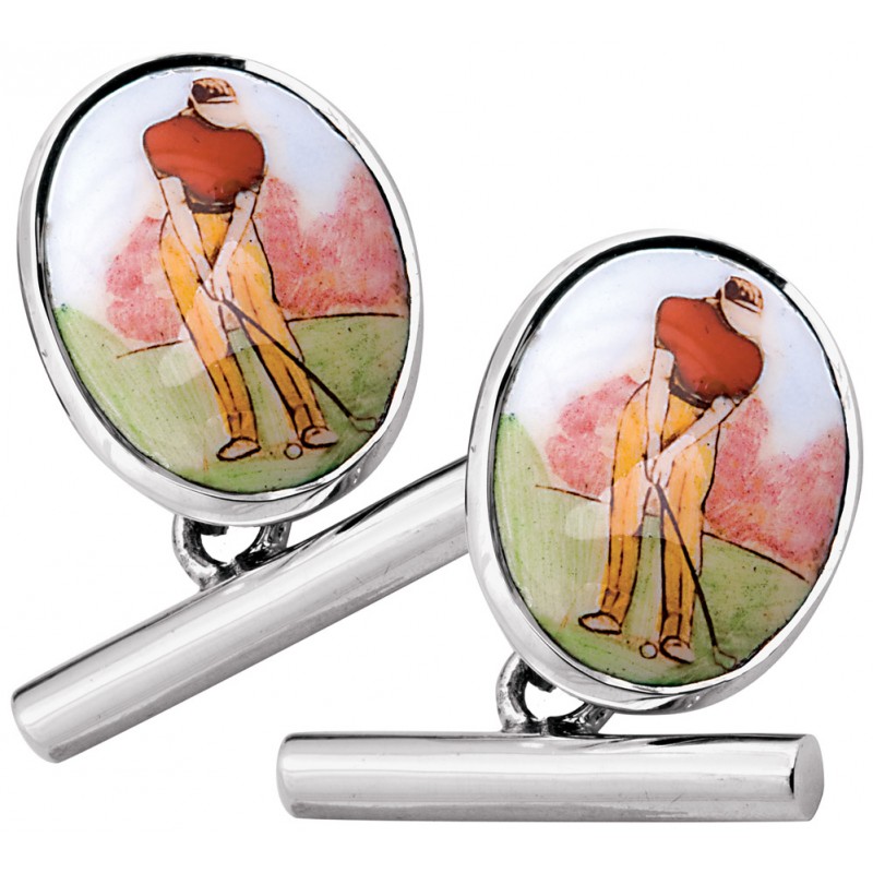 Golfer Cufflinks, Colour Enamel & Sterling Silver (Engraving Available)