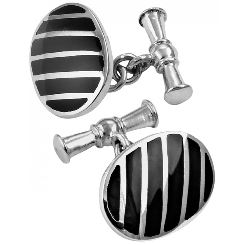 Onyx Striped Cufflinks, Oval, Sterling Silver (Engraving Available) XOP