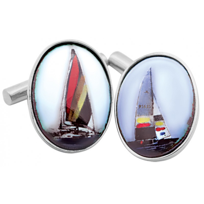 Yacht Cufflinks, Colour Enamel & Sterling Silver (Engraving Available)
