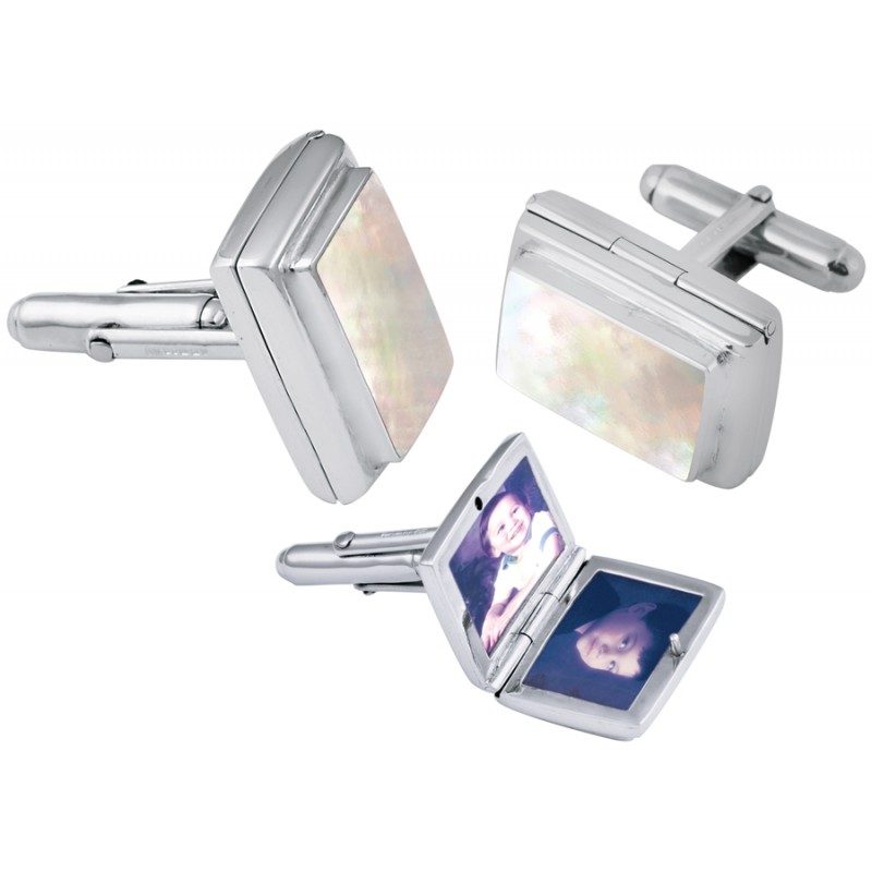 Locket Cufflinks, Mother of Pearl & Sterling Silver (Engraving Available) XOP
