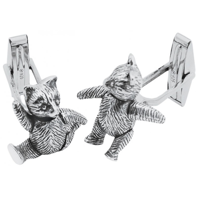 Teddy Bear Cufflinks, Movable, Sterling Silver (Engraving Available)