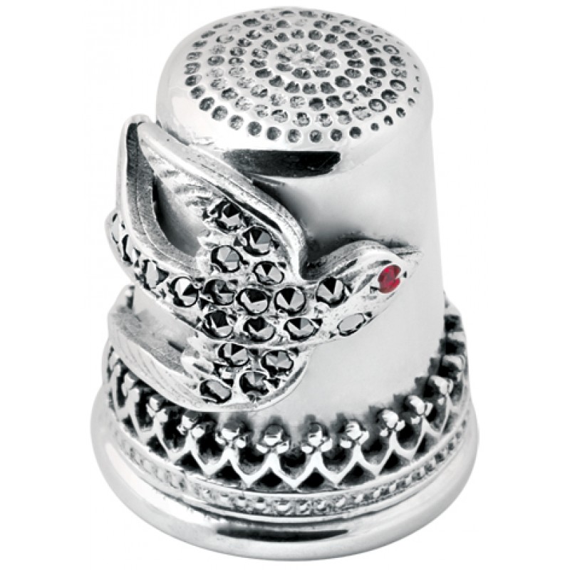 Swallow Bird Thimble, Sterling Silver & Marcasite
