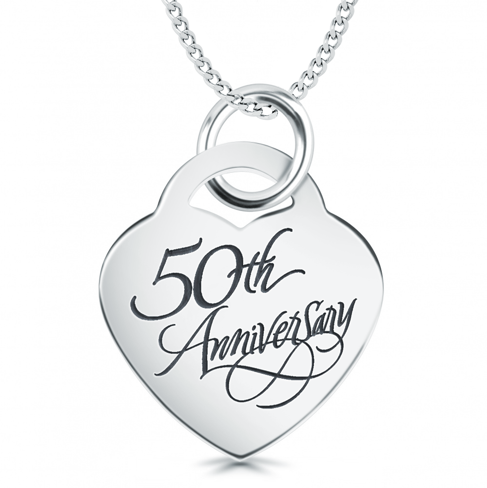50th Anniversary Heart Shaped Sterling Silver Necklace (can be personalised)
