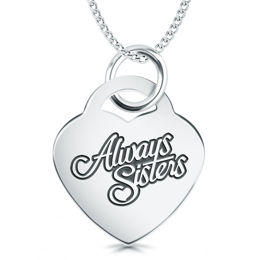 Always Sisters Heart Shaped Sterling Silver Necklace (can be personalised)
