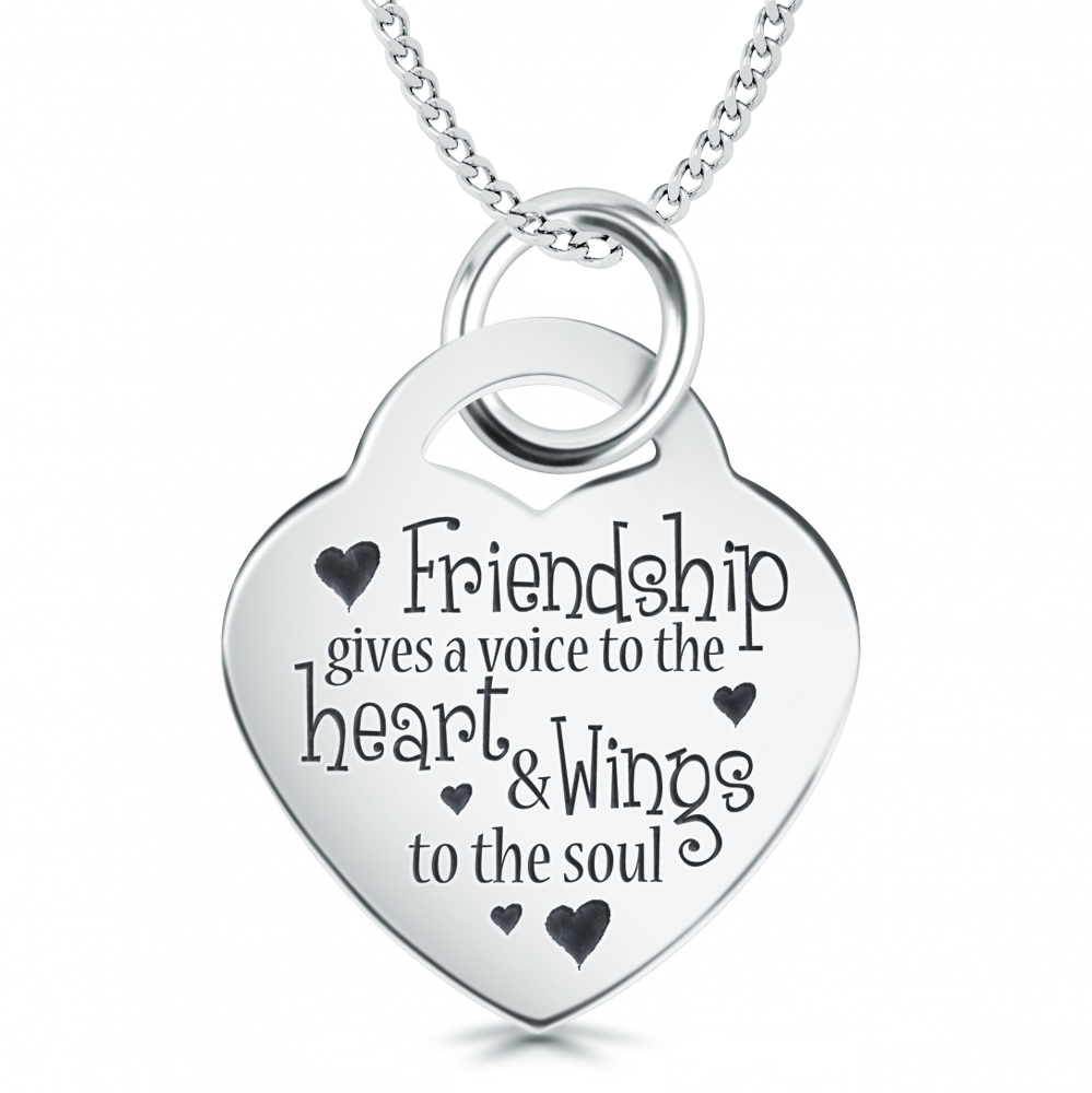 Friendship Gives A Voice To The Heart And Wings To The Soul Heart Shaped Sterling Silver Necklace (can be personalised)