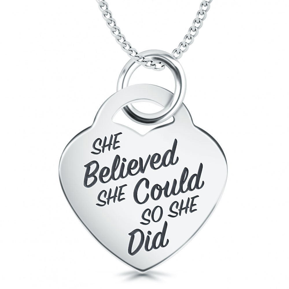 She Believed She Could, So She Did Necklace, Personalised, Sterling Silver, Graduation