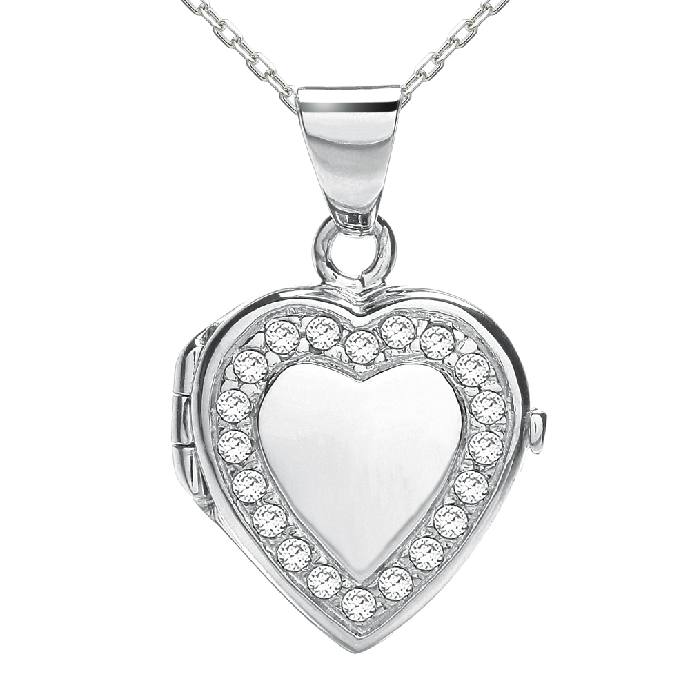 CZ Border Heart Locket, Personalised, J*Jaz 925 Sterling Silver