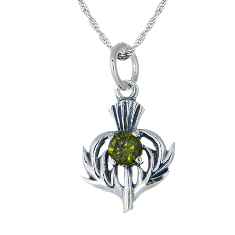 May Birthstone Scottish Thistle Sterling Silver Necklace