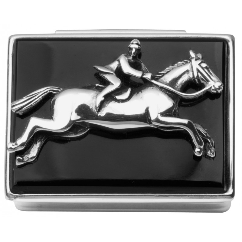 Horserider Pill Box, Onyx & Sterling Silver (can be personalised)