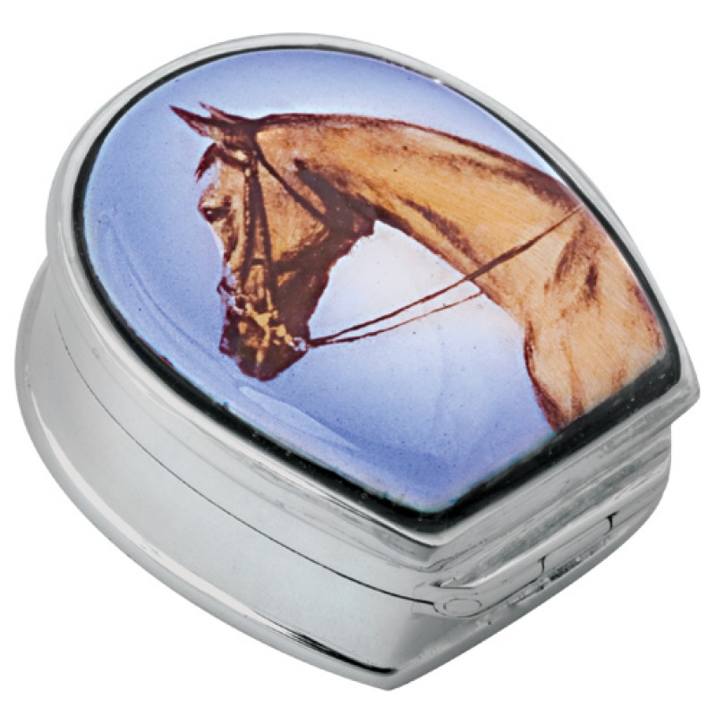 Horses Head Picture Pill Box, Hallmarked Sterling Silver