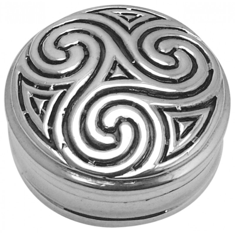 Triskelion Pill Box, Hallmarked Sterling Silver, Celtic