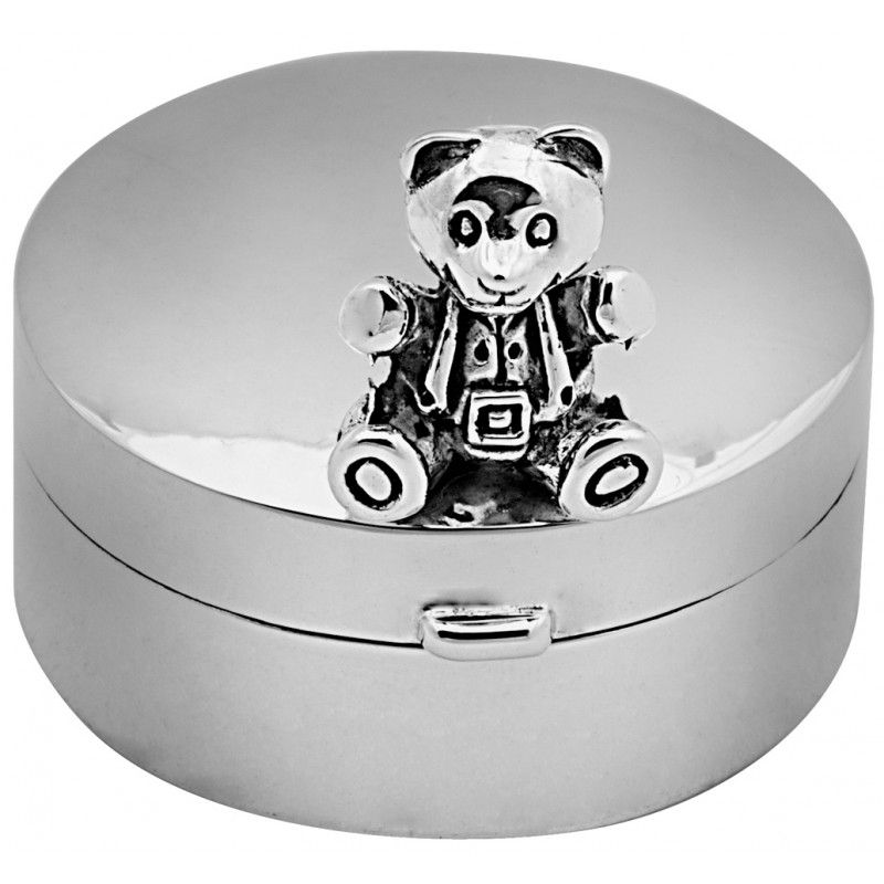 Teddy Bear Pill Box, Hallmarked Sterling Silver, Personalised