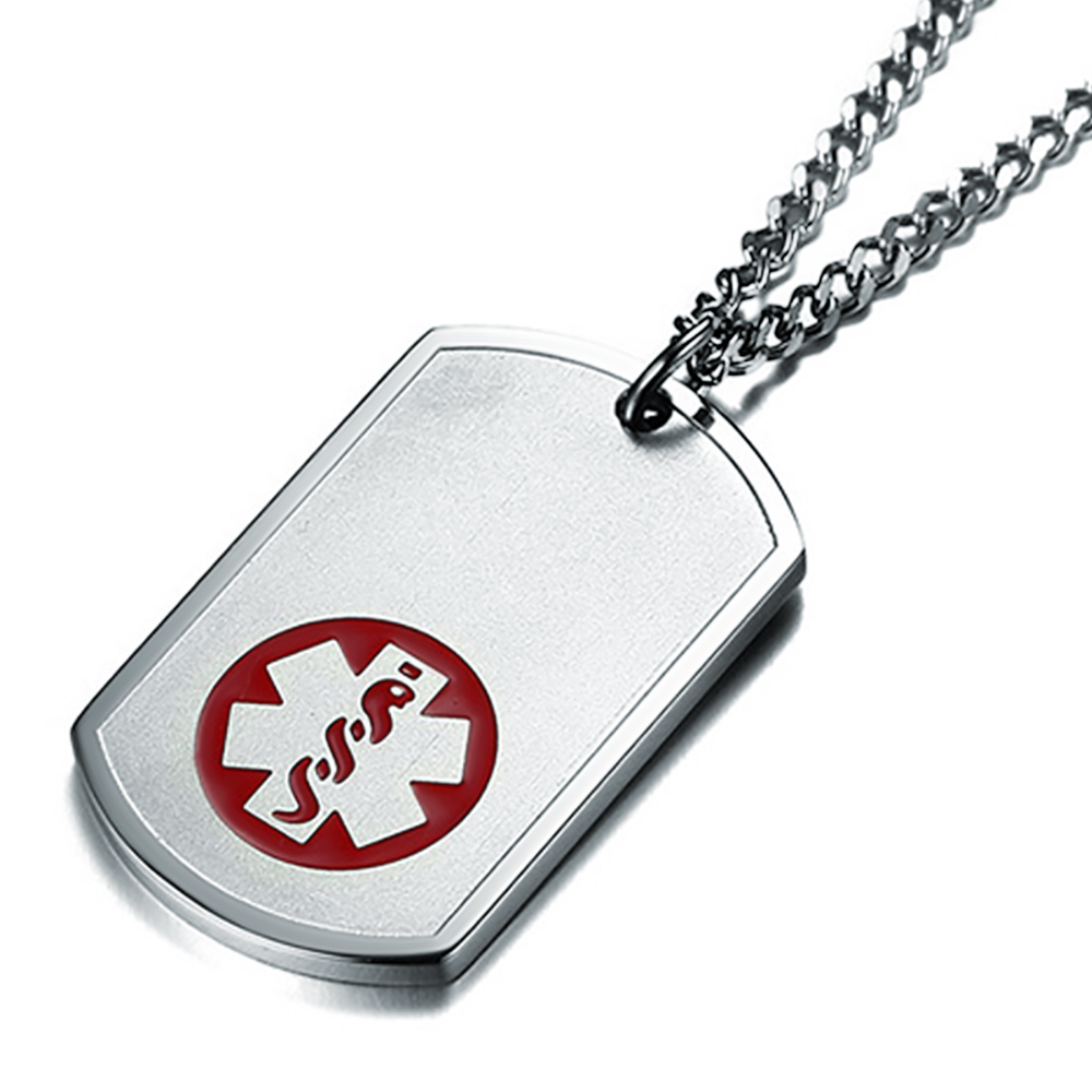 Personalised Medical Alert Dog Tag Necklace, Men or Women, Engraved, Stainless Steel