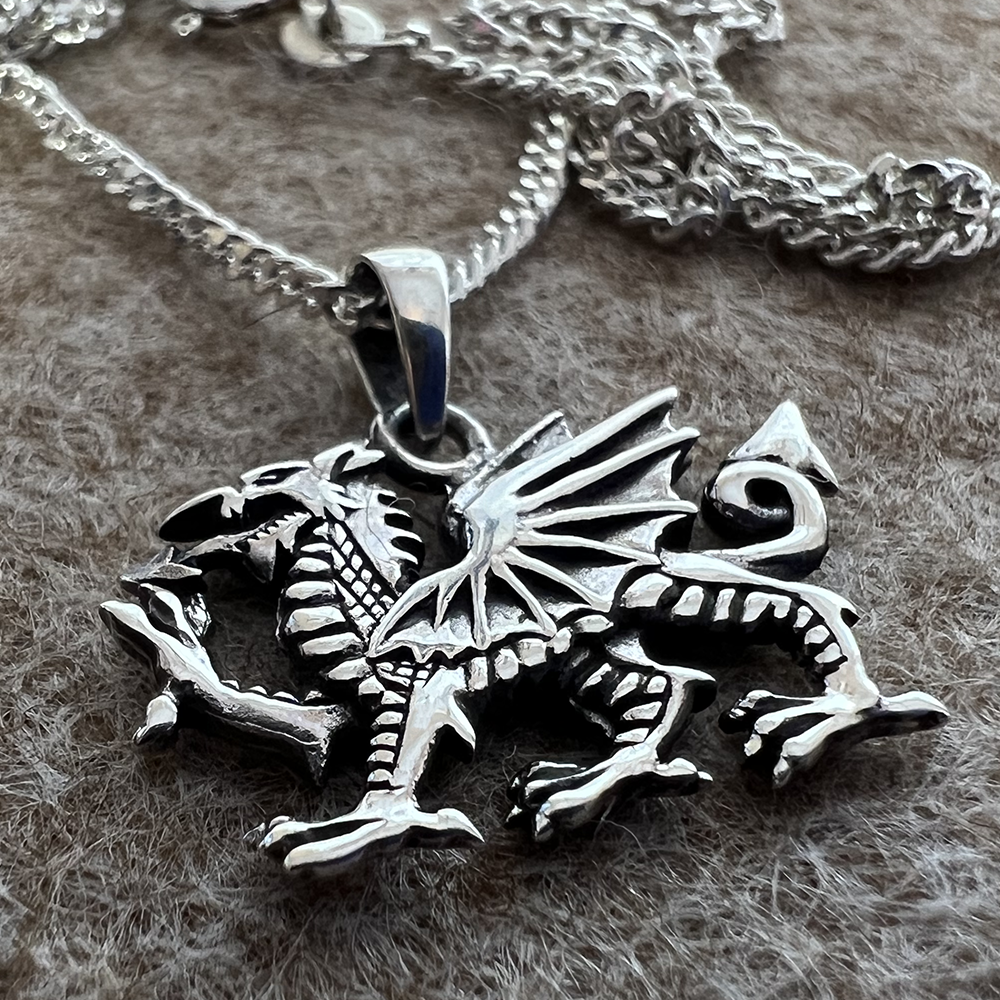 Welsh Dragon Necklace, Sterling Silver