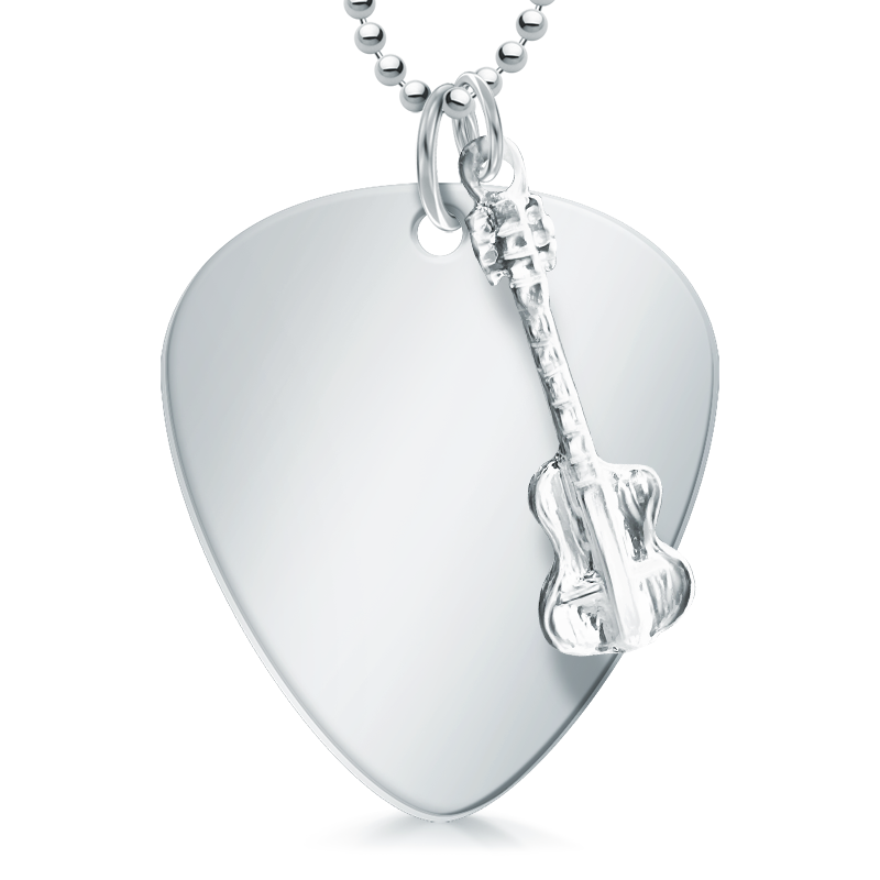 Personalised Plectrum Necklace, with Guitar Charm 925 Sterling Silver
