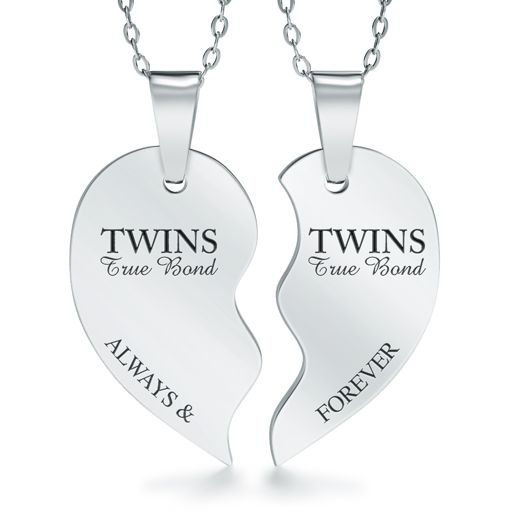 Twins, True Bond, Split Broken Heart Necklace (can be personalised)