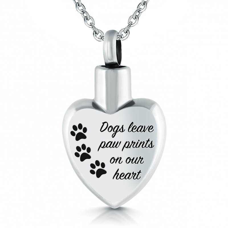 Dogs Leave Paw Prints Ashes Locket Necklace, Personalised / Engraved, Stainless Steel