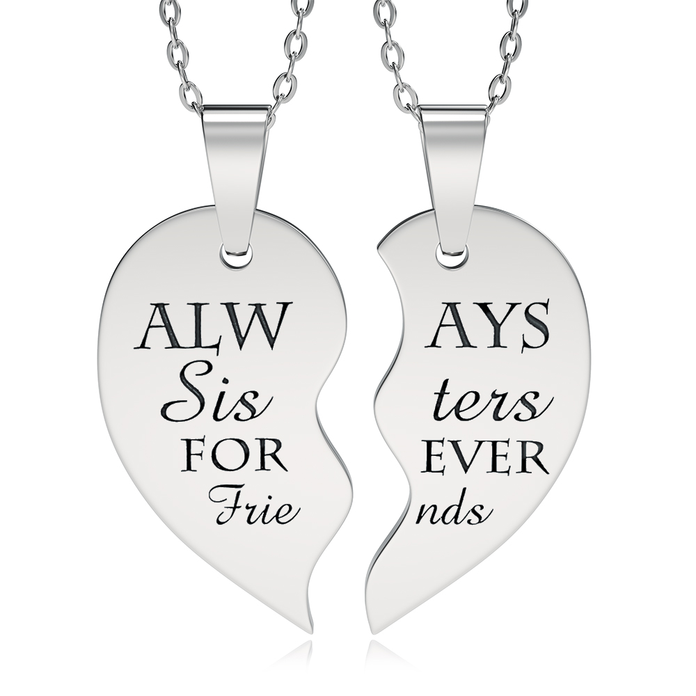 Always Sisters Forever Friends, Split Heart Necklace, Personalised
