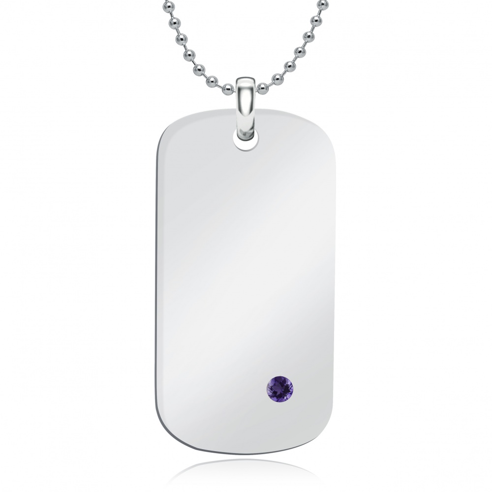 Amethyst & Sterling Silver Hallmarked Dog Tag (can be personalised)