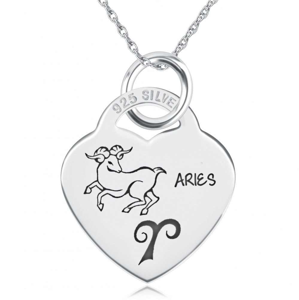 Aries Heart Shaped Sterling Silver Necklace (can be personalised)