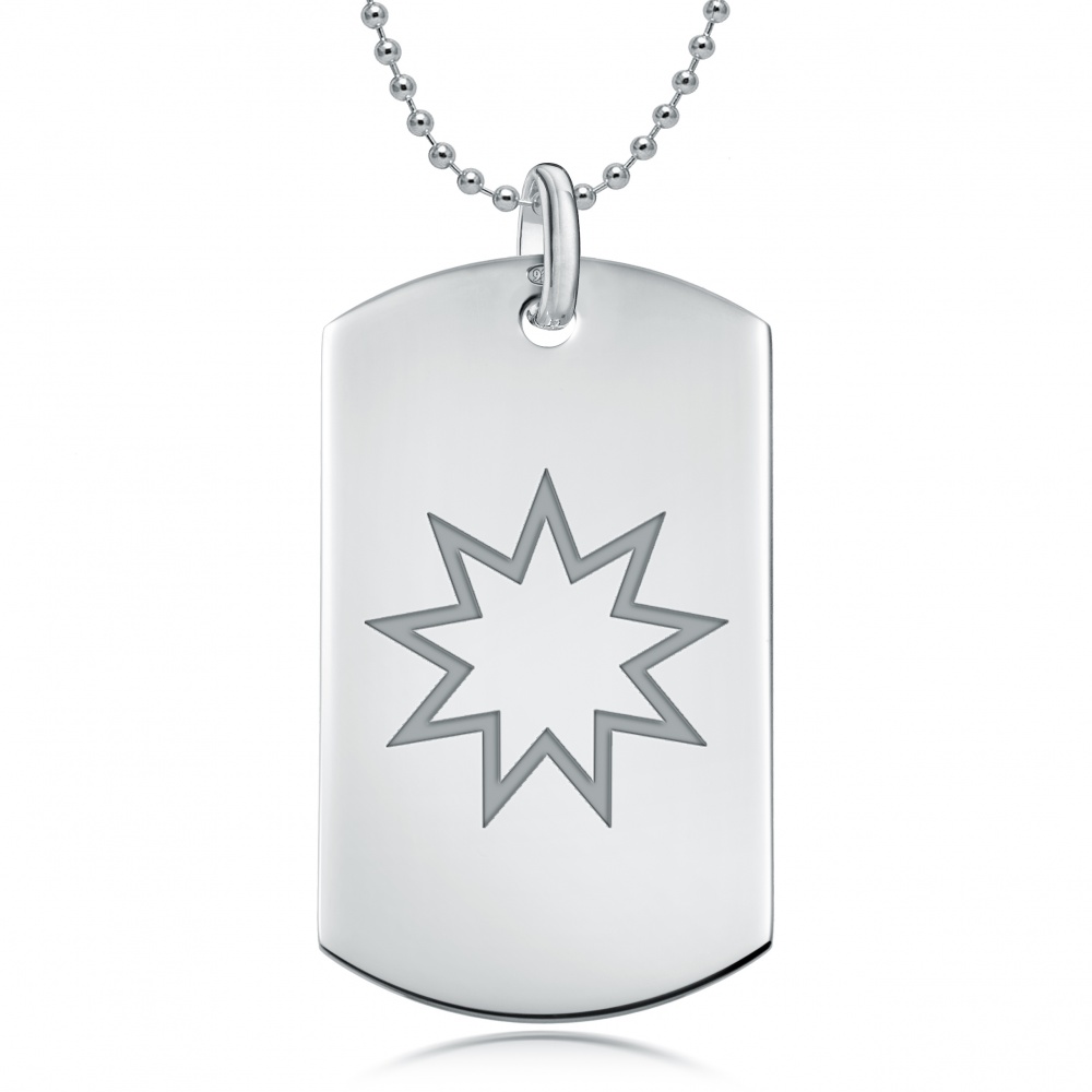 Bahai Star Sterling Silver Dog Tag Necklace (can be personalised)