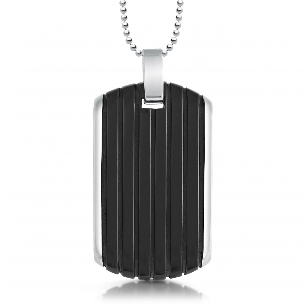 Dog Tag with Black Ridges, Stainless Steel Reverse, Personalised
