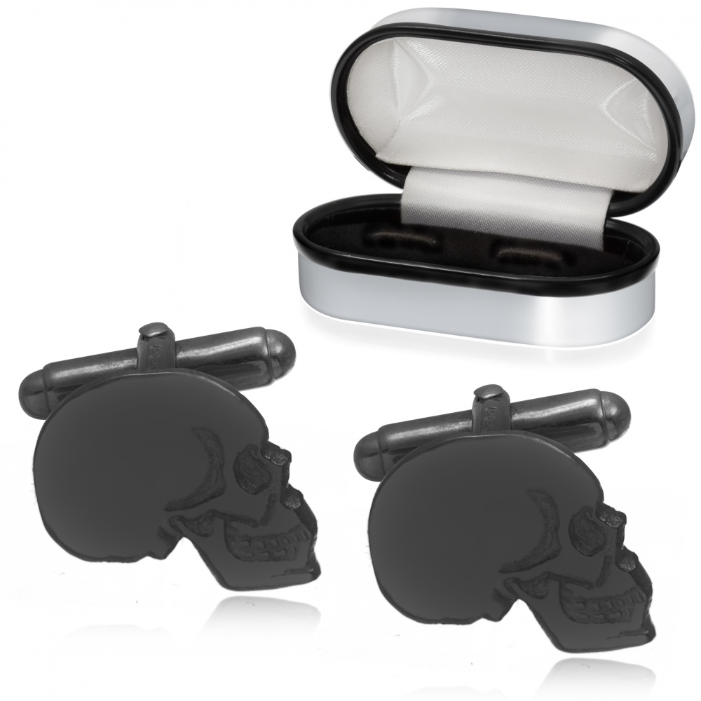 Black Skull Cufflinks, Personalised / Engraved, 925 Sterling Silver, Oxidised