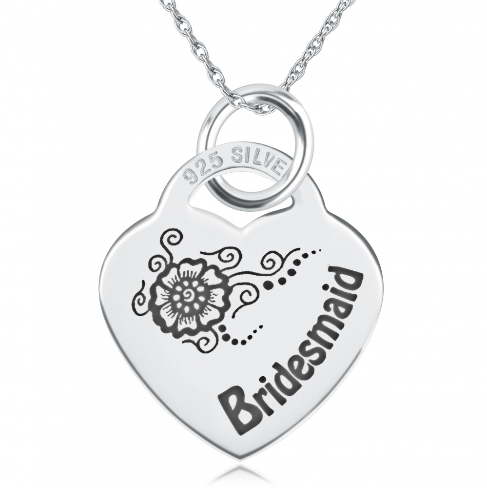 Bridesmaid Heart Shaped Sterling Silver Necklace (can be personalised)