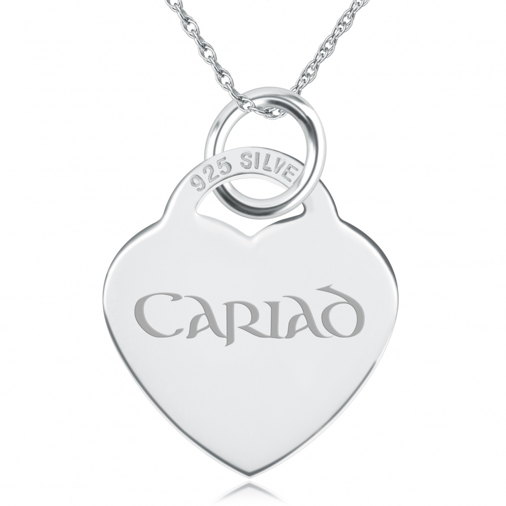 Cariad Heart Shaped Sterling Silver Necklace (can be personalised)