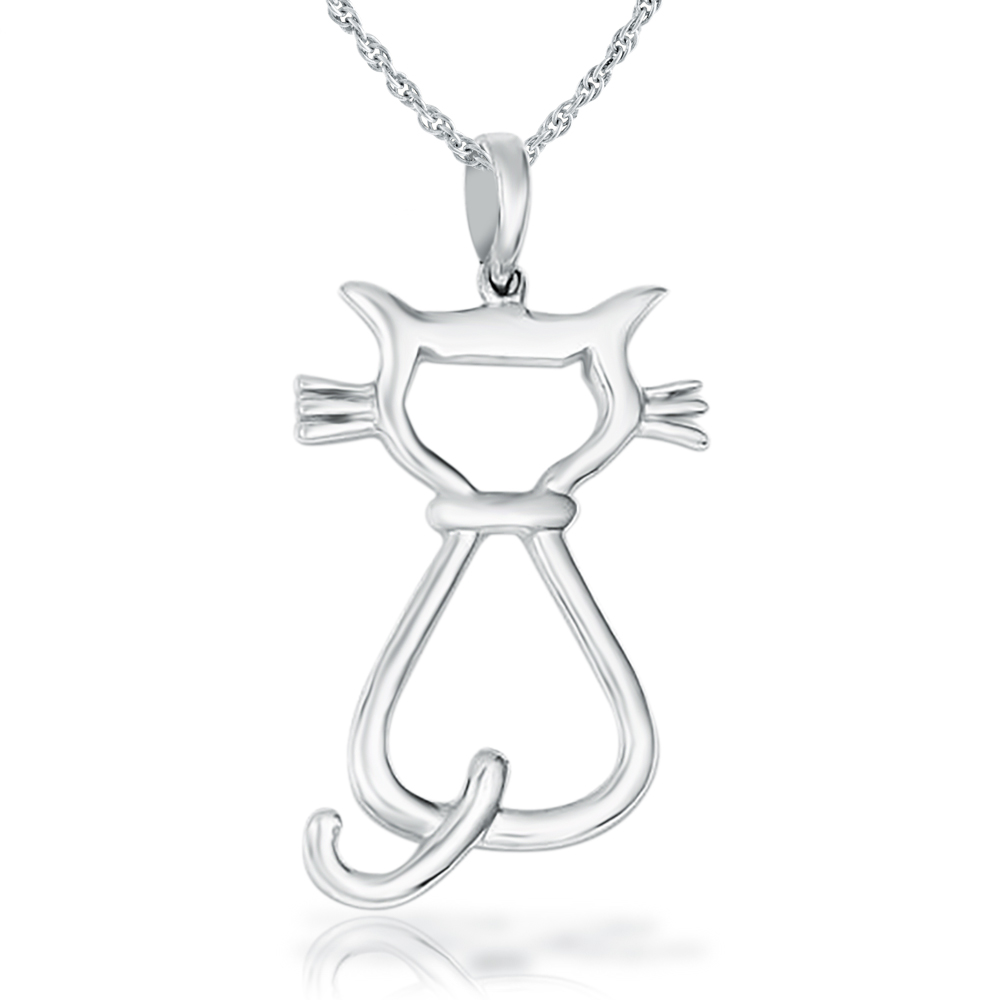 Cat Silhouette Necklace - 925 Sterling Silver