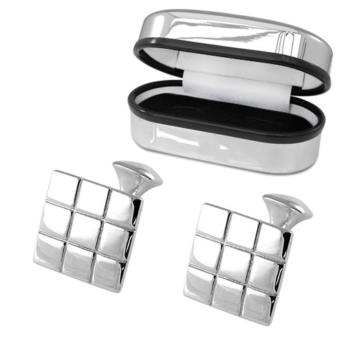 Square Chequered Sterling Silver Cufflinks (can be personalised)