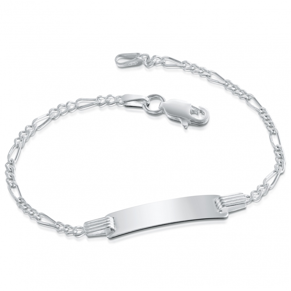Childs ID Bracelet, Personalised, Sterling Silver Figaro Chain