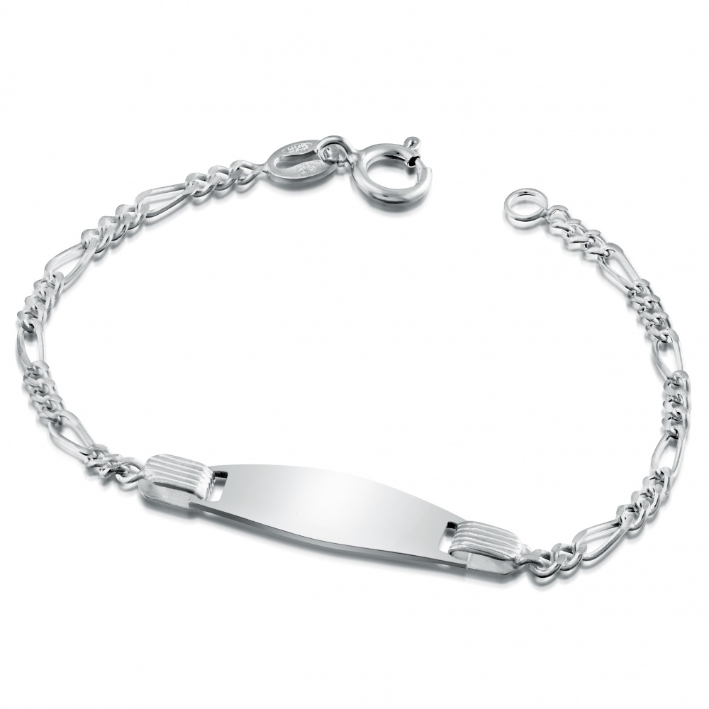 Sieraden Armbanden ID 925 Sterling Silver Figaro Link with Cut-Out Heart Childrens ID Bracelet Free Engraving & Medische armbanden 