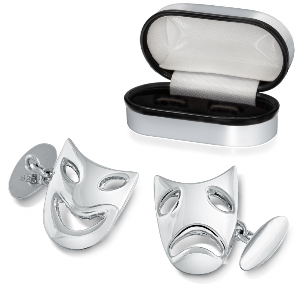Theatre Mask Cufflinks, Personalised, Sterling Silver Comedy & Tragedy