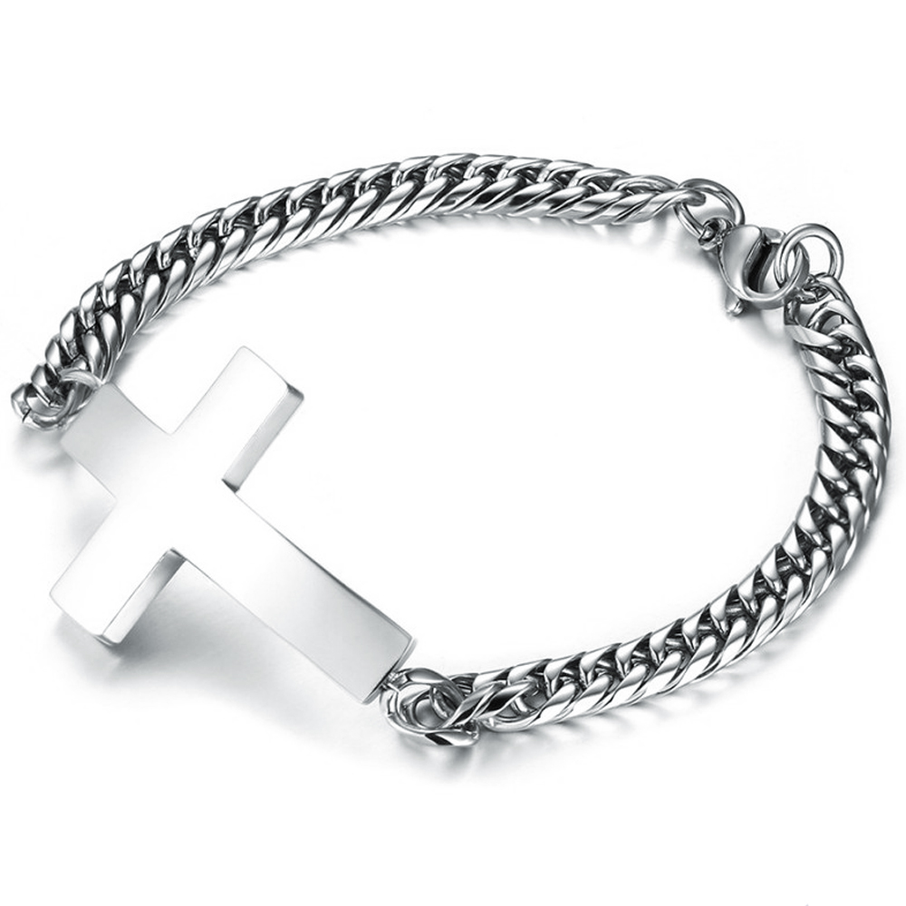 Cross Bracelet, Personalised, Stainless Steel, Mens