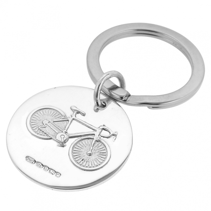 Cycling Keyring, 925 Sterling Silver, Hallmarked (can be personalised)